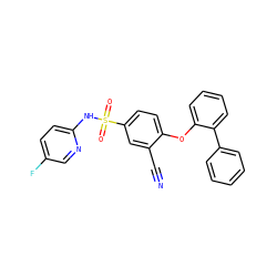N#Cc1cc(S(=O)(=O)Nc2ccc(F)cn2)ccc1Oc1ccccc1-c1ccccc1 ZINC000095582249