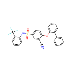 N#Cc1cc(S(=O)(=O)Nc2ccccc2C(F)(F)F)ccc1Oc1ccccc1-c1ccccc1 ZINC000095582398