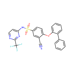 N#Cc1cc(S(=O)(=O)Nc2ccnc(C(F)(F)F)n2)ccc1Oc1ccccc1-c1ccccc1 ZINC000095582107