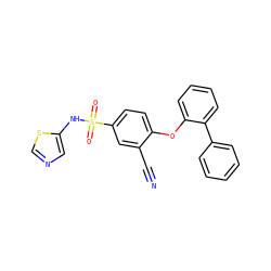 N#Cc1cc(S(=O)(=O)Nc2cncs2)ccc1Oc1ccccc1-c1ccccc1 ZINC000095585335