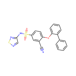 N#Cc1cc(S(=O)(=O)Nc2cnsn2)ccc1Oc1ccccc1-c1ccccc1 ZINC000095581283