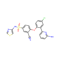 N#Cc1cc(S(=O)(=O)Nc2cscn2)ccc1Oc1ccc(Cl)cc1-c1cccc(N)n1 ZINC000095585020