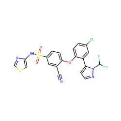 N#Cc1cc(S(=O)(=O)Nc2cscn2)ccc1Oc1ccc(Cl)cc1-c1ccnn1C(F)F ZINC000095585214