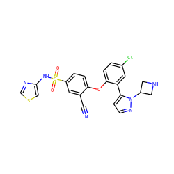 N#Cc1cc(S(=O)(=O)Nc2cscn2)ccc1Oc1ccc(Cl)cc1-c1ccnn1C1CNC1 ZINC000095585703