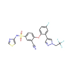 N#Cc1cc(S(=O)(=O)Nc2cscn2)ccc1Oc1ccc(F)cc1-c1cnn(CC(F)(F)F)c1 ZINC000095585580