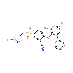 N#Cc1cc(S(=O)(=O)Nc2ncc(Br)s2)ccc1Oc1c(Br)cc(Br)cc1-c1ccccc1 ZINC000095585160