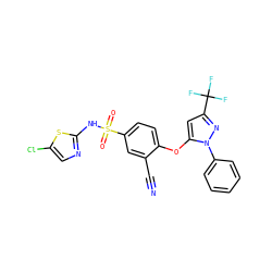N#Cc1cc(S(=O)(=O)Nc2ncc(Cl)s2)ccc1Oc1cc(C(F)(F)F)nn1-c1ccccc1 ZINC000095585242