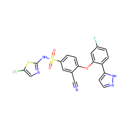 N#Cc1cc(S(=O)(=O)Nc2ncc(Cl)s2)ccc1Oc1cc(F)ccc1-c1ccn[nH]1 ZINC000095583545