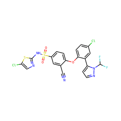 N#Cc1cc(S(=O)(=O)Nc2ncc(Cl)s2)ccc1Oc1ccc(Cl)cc1-c1ccnn1C(F)F ZINC000095583582