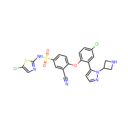N#Cc1cc(S(=O)(=O)Nc2ncc(Cl)s2)ccc1Oc1ccc(Cl)cc1-c1ccnn1C1CNC1 ZINC000095581755