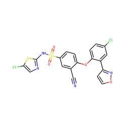 N#Cc1cc(S(=O)(=O)Nc2ncc(Cl)s2)ccc1Oc1ccc(Cl)cc1-c1ccon1 ZINC000095582451