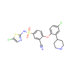 N#Cc1cc(S(=O)(=O)Nc2ncc(Cl)s2)ccc1Oc1ccc(Cl)cc1C1CCNCC1 ZINC000095584706