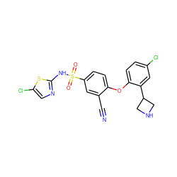 N#Cc1cc(S(=O)(=O)Nc2ncc(Cl)s2)ccc1Oc1ccc(Cl)cc1C1CNC1 ZINC000095580707
