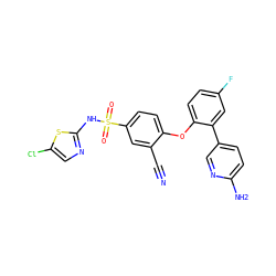 N#Cc1cc(S(=O)(=O)Nc2ncc(Cl)s2)ccc1Oc1ccc(F)cc1-c1ccc(N)nc1 ZINC000095583658