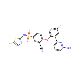 N#Cc1cc(S(=O)(=O)Nc2ncc(Cl)s2)ccc1Oc1ccc(F)cc1-c1cccc(N)n1 ZINC000095585727