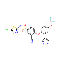 N#Cc1cc(S(=O)(=O)Nc2ncc(Cl)s2)ccc1Oc1ccc(OC(F)(F)F)cc1-c1cn[nH]c1 ZINC000095584969