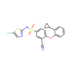 N#Cc1cc(S(=O)(=O)Nc2ncc(Cl)s2)ccc1Oc1ccccc1C1CC1 ZINC000095582497