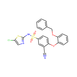 N#Cc1cc(S(=O)(=O)Nc2ncc(Cl)s2)ccc1Oc1ccccc1OCc1ccccc1 ZINC000095582924
