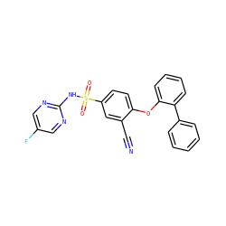 N#Cc1cc(S(=O)(=O)Nc2ncc(F)cn2)ccc1Oc1ccccc1-c1ccccc1 ZINC000095583444