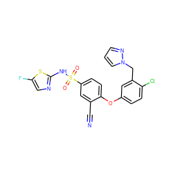N#Cc1cc(S(=O)(=O)Nc2ncc(F)s2)ccc1Oc1ccc(Cl)c(Cn2cccn2)c1 ZINC000095580975