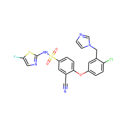 N#Cc1cc(S(=O)(=O)Nc2ncc(F)s2)ccc1Oc1ccc(Cl)c(Cn2ccnc2)c1 ZINC000095581441