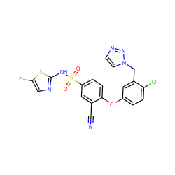 N#Cc1cc(S(=O)(=O)Nc2ncc(F)s2)ccc1Oc1ccc(Cl)c(Cn2ccnn2)c1 ZINC000095581568
