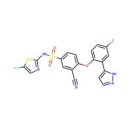 N#Cc1cc(S(=O)(=O)Nc2ncc(F)s2)ccc1Oc1ccc(I)cc1-c1ccn[nH]1 ZINC000095582015