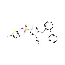 N#Cc1cc(S(=O)(=O)Nc2ncc(F)s2)ccc1Oc1ccccc1-c1ccccc1 ZINC000095584655