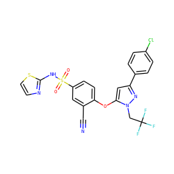 N#Cc1cc(S(=O)(=O)Nc2nccs2)ccc1Oc1cc(-c2ccc(Cl)cc2)nn1CC(F)(F)F ZINC000095585046