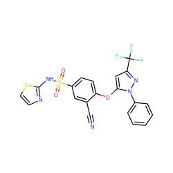 N#Cc1cc(S(=O)(=O)Nc2nccs2)ccc1Oc1cc(C(F)(F)F)nn1-c1ccccc1 ZINC000095583714