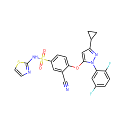 N#Cc1cc(S(=O)(=O)Nc2nccs2)ccc1Oc1cc(C2CC2)nn1-c1cc(F)ccc1F ZINC000095585336