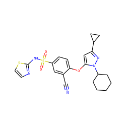 N#Cc1cc(S(=O)(=O)Nc2nccs2)ccc1Oc1cc(C2CC2)nn1C1CCCCC1 ZINC000095584026