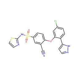 N#Cc1cc(S(=O)(=O)Nc2nccs2)ccc1Oc1cc(Cl)ccc1-c1ccn[nH]1 ZINC000095585694