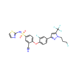 N#Cc1cc(S(=O)(=O)Nc2nccs2)ccc1Oc1ccc(-c2cc(C(F)(F)F)n(CCCF)n2)cc1F ZINC000095583725
