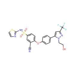 N#Cc1cc(S(=O)(=O)Nc2nccs2)ccc1Oc1ccc(-c2cc(C(F)(F)F)nn2CCO)cc1 ZINC000095582400