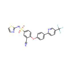 N#Cc1cc(S(=O)(=O)Nc2nccs2)ccc1Oc1ccc(-c2ccc(C(F)(F)F)cn2)cc1 ZINC000095584261