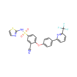 N#Cc1cc(S(=O)(=O)Nc2nccs2)ccc1Oc1ccc(-c2cccc(C(F)(F)F)n2)cc1 ZINC000095584172