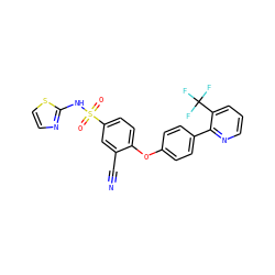 N#Cc1cc(S(=O)(=O)Nc2nccs2)ccc1Oc1ccc(-c2ncccc2C(F)(F)F)cc1 ZINC000095580744