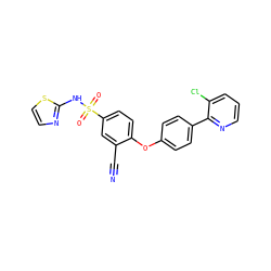 N#Cc1cc(S(=O)(=O)Nc2nccs2)ccc1Oc1ccc(-c2ncccc2Cl)cc1 ZINC000095580715