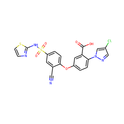 N#Cc1cc(S(=O)(=O)Nc2nccs2)ccc1Oc1ccc(-n2cc(Cl)cn2)c(C(=O)O)c1 ZINC000095583022