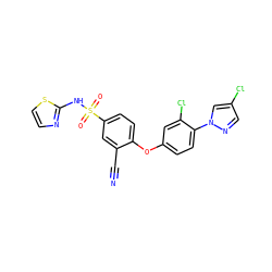 N#Cc1cc(S(=O)(=O)Nc2nccs2)ccc1Oc1ccc(-n2cc(Cl)cn2)c(Cl)c1 ZINC000095584643