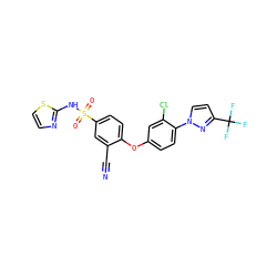 N#Cc1cc(S(=O)(=O)Nc2nccs2)ccc1Oc1ccc(-n2ccc(C(F)(F)F)n2)c(Cl)c1 ZINC000095581812