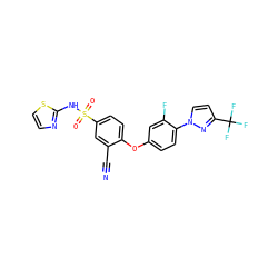 N#Cc1cc(S(=O)(=O)Nc2nccs2)ccc1Oc1ccc(-n2ccc(C(F)(F)F)n2)c(F)c1 ZINC000095581375