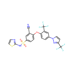 N#Cc1cc(S(=O)(=O)Nc2nccs2)ccc1Oc1ccc(-n2ccc(C(F)(F)F)n2)cc1C(F)(F)F ZINC000095584512