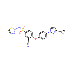 N#Cc1cc(S(=O)(=O)Nc2nccs2)ccc1Oc1ccc(-n2ccc(C3CC3)n2)cc1 ZINC000095581713