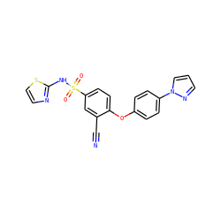 N#Cc1cc(S(=O)(=O)Nc2nccs2)ccc1Oc1ccc(-n2cccn2)cc1 ZINC000095582376