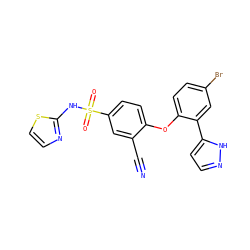 N#Cc1cc(S(=O)(=O)Nc2nccs2)ccc1Oc1ccc(Br)cc1-c1ccn[nH]1 ZINC000095583637