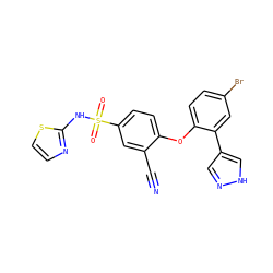 N#Cc1cc(S(=O)(=O)Nc2nccs2)ccc1Oc1ccc(Br)cc1-c1cn[nH]c1 ZINC000095583546