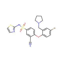 N#Cc1cc(S(=O)(=O)Nc2nccs2)ccc1Oc1ccc(Br)cc1CN1CCCC1 ZINC000095584767