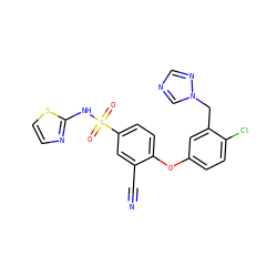 N#Cc1cc(S(=O)(=O)Nc2nccs2)ccc1Oc1ccc(Cl)c(Cn2cncn2)c1 ZINC000095585868